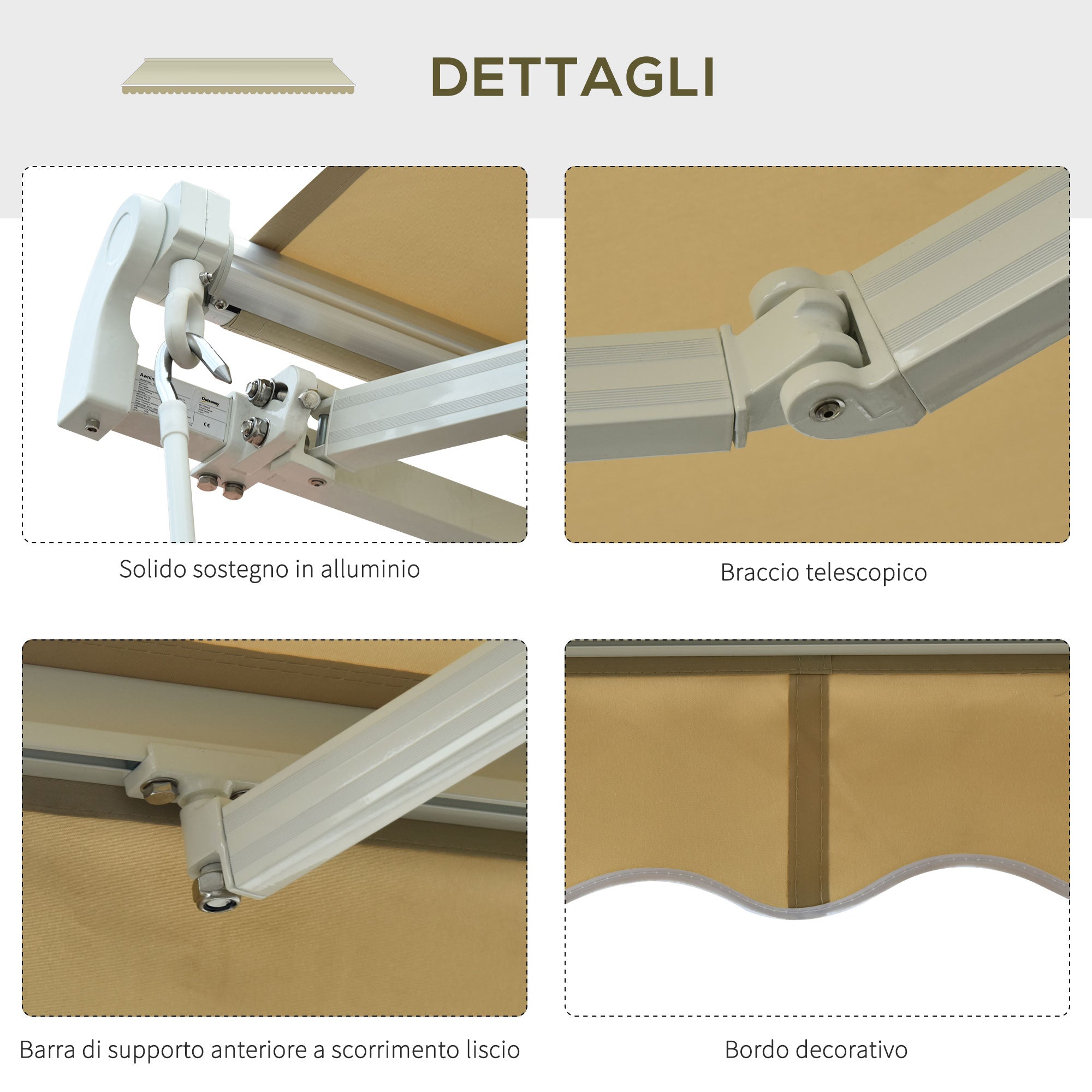 Outsunny Outdoor Awning with Crank, Metal and Polyester, 3x2.5m Beige