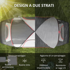 6 Person Camping Tent with 2 Separate Rooms, Polyester and Fiberglass, 450x215x180 cm, Grey