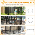 PawHut 8-Panel Modular Indoor/Outdoor Dog Kennel with 9 Pegs, Steel, 164x164x100 cm, Black