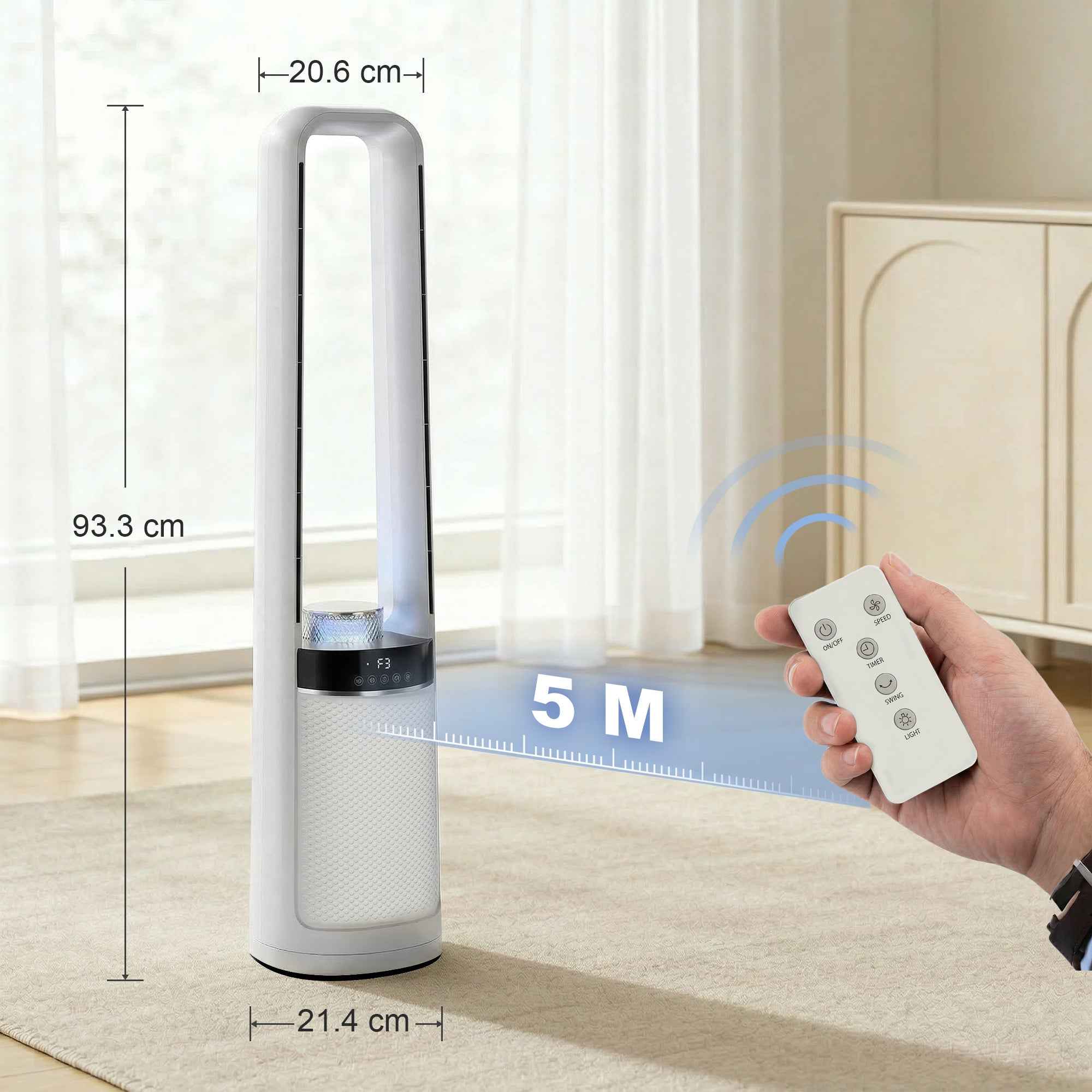 Bladeless Tower Fan, 36dB Quiet, 94cm, White, Bedroom