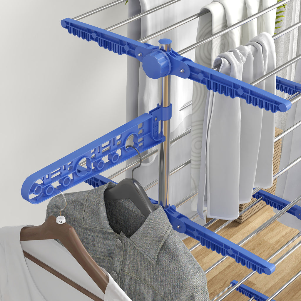 HOMCOM Vertical Drying Rack with 4 Adjustable Shelves, in Steel and Plastic, 142x55x172 cm, Blue and Silver - Borgè