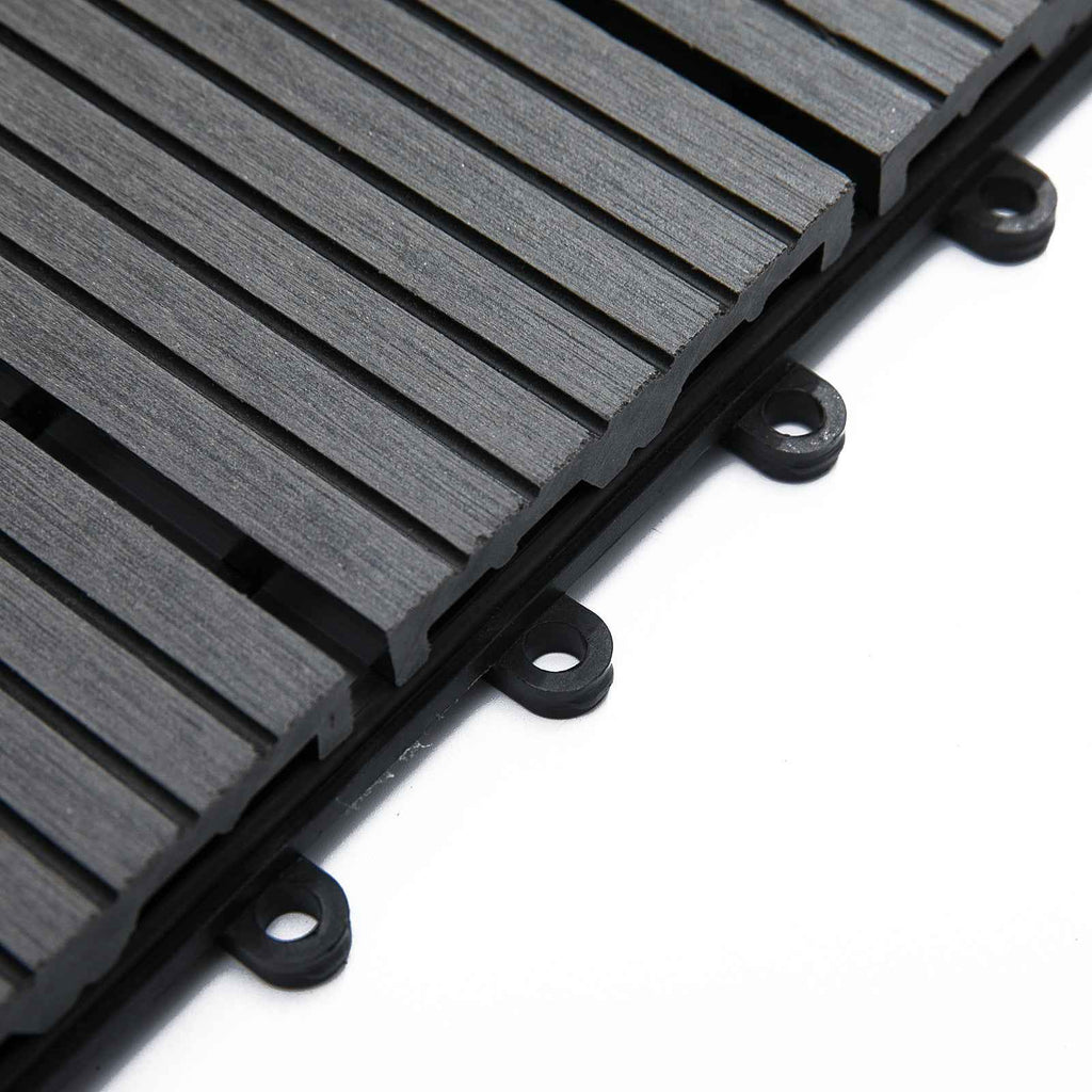 Outsunny Set of 11 Non-Slip Interlocking Outdoor Tiles in Recycled HDPE, 30x30x2.2 cm, Grey