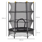 Children's Trampoline with Safety Net and Padded Poles Age 3-10 Years, Ø140 x 190 cm, Black