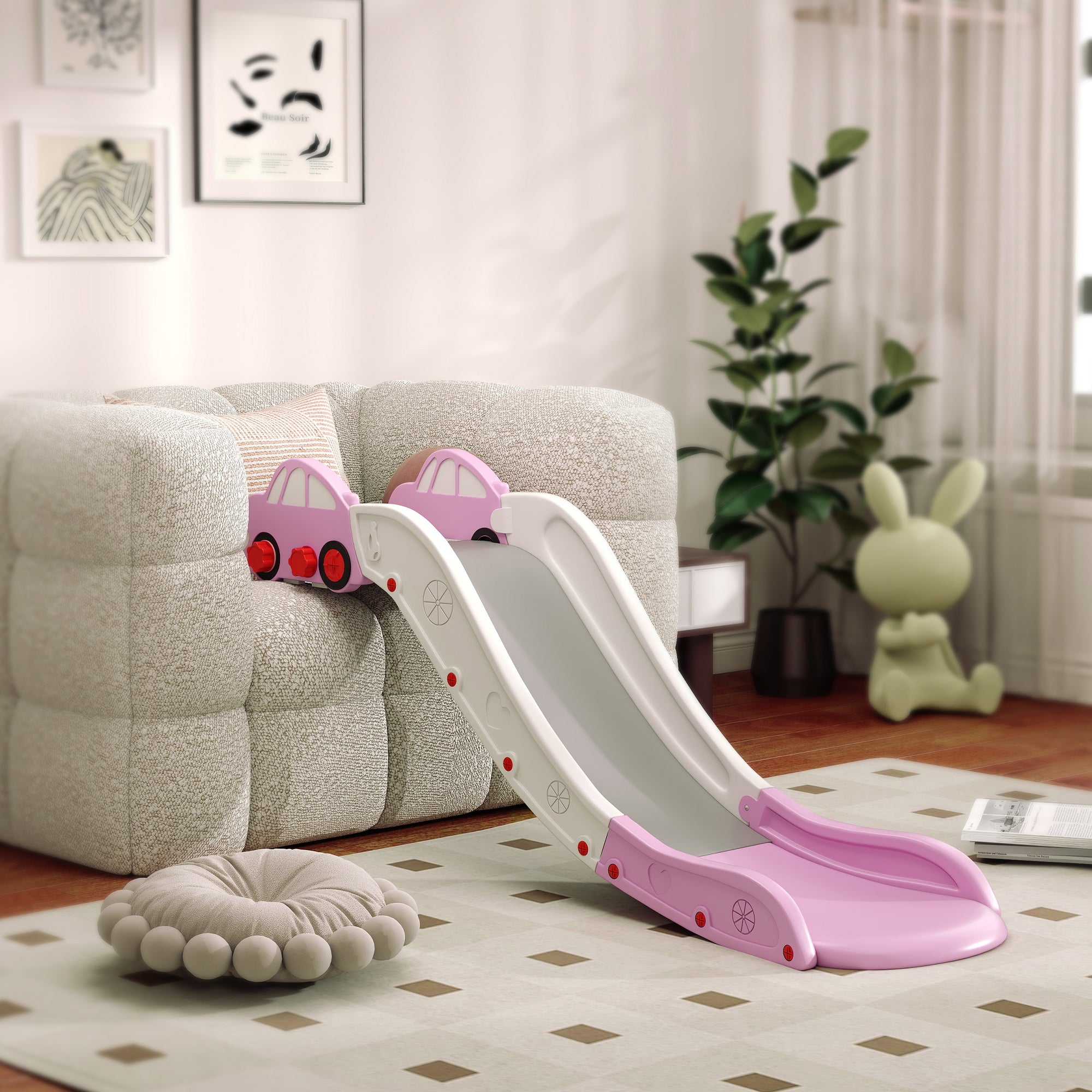 AIYAPLAY HDPE Baby Slide with Built-in Cushioning Zone, for Sofas, Beds, Ages 18-48 Months, Pink