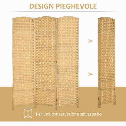 3-Panel Folding Screen for Indoors Freestanding and Woven, 135x180 cm, Wood color