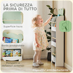 Children's Bookcase with 3 Shelves in the Shape of a Bear with Front Barriers, 55x15x110 cm, Green