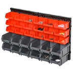 Tool Organizer with 30 Adjustable and Removable Bins, Wall Mounted, PP, Red Grey Black, 37.5x18x63cm