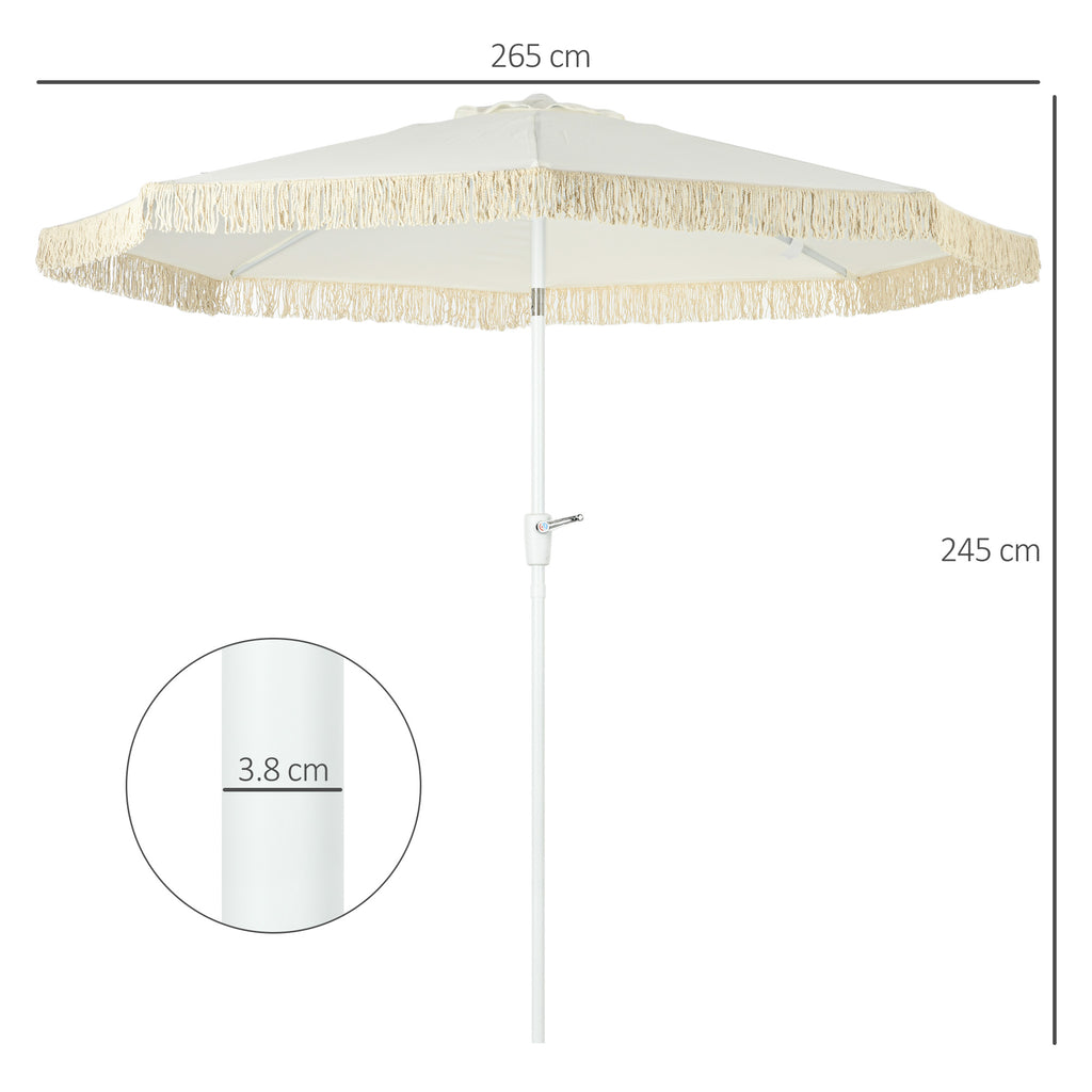 Garden Parasol with Tilting Crank and Pole 2 Sections, Polyester and Metal, 2.6x2.4 m, White