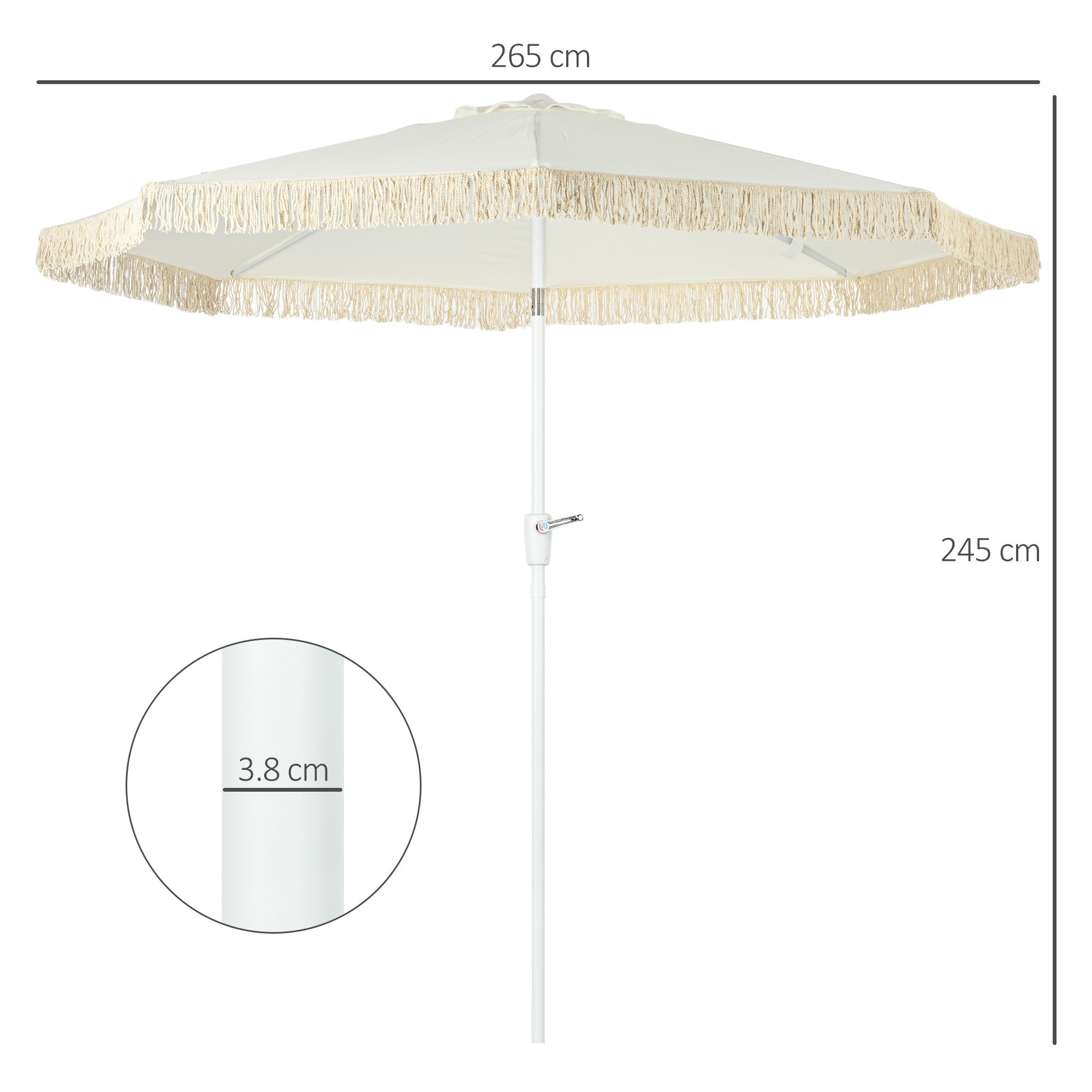 Garden Parasol with Tilting Crank and Pole 2 Sections, Polyester and Metal, 2.6x2.4 m, White