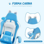 Reclining Gaming Chair with Footrest and Cushions, Faux Leather and Sponge, 65x62x116-124 cm, White and Blue