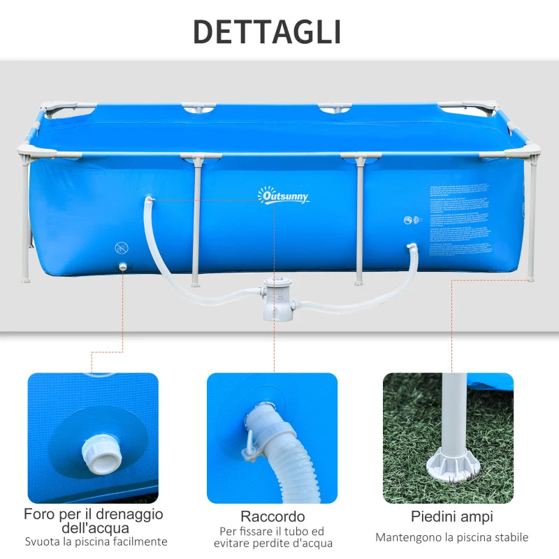 Freestanding Outdoor Pool, Rectangular Above Ground Pool with Filter and Valve in Steel and PVC, Blue, 252x152x65cm - Borge' Group Limited