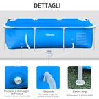Freestanding Outdoor Pool, Rectangular Above Ground Pool with Filter and Valve in Steel and PVC, Blue, 252x152x65cm - Borge' Group Limited