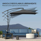 Outsunny Adjustable Cantilever Umbrella with Cross Base and Crank Handle, in Steel and Polyester, 247x247x256, Dark Grey