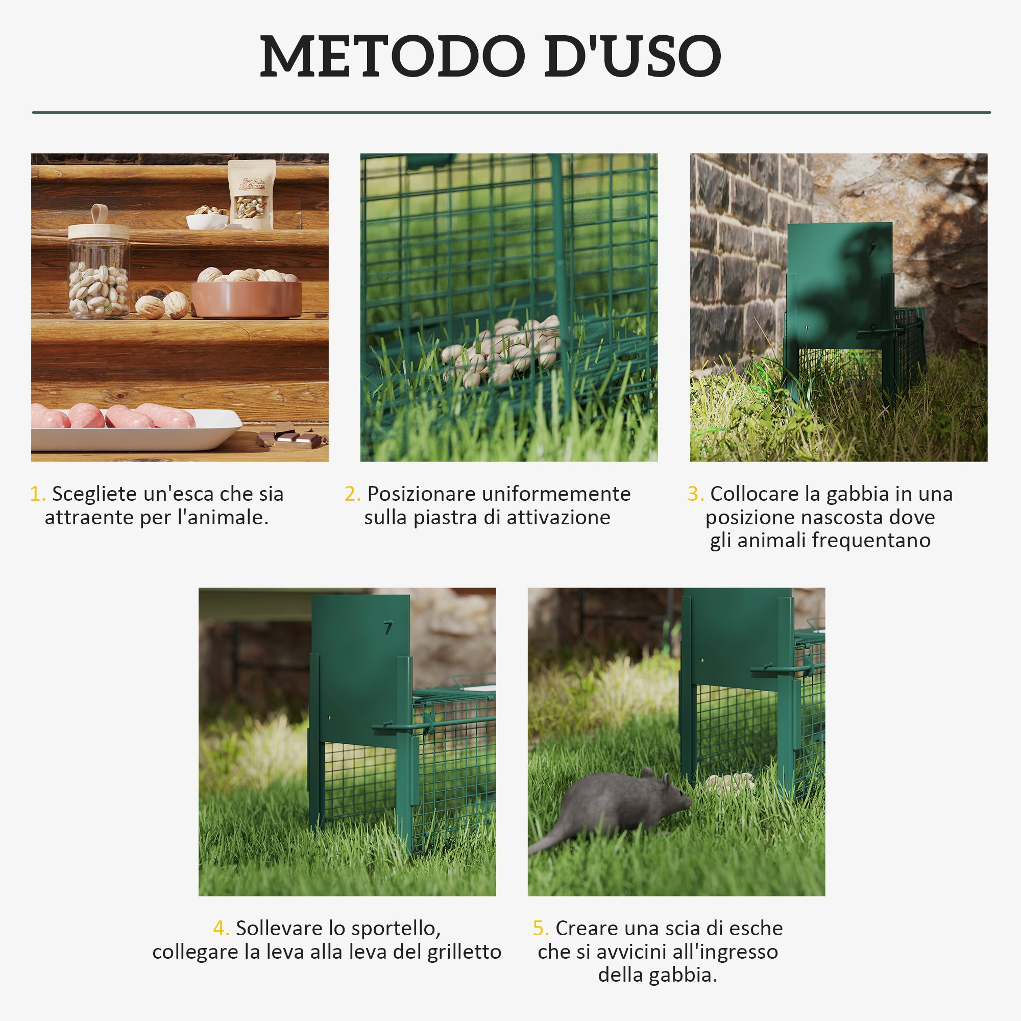 Outsunny Rat, Mice, and Nutria Cage Trap with Single Door, 60x18x20cm, Green
