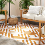 Outdoor Carpet for Balcony and Terrace Reversible with Geometric Pattern, 182x274 cm, Brown and White