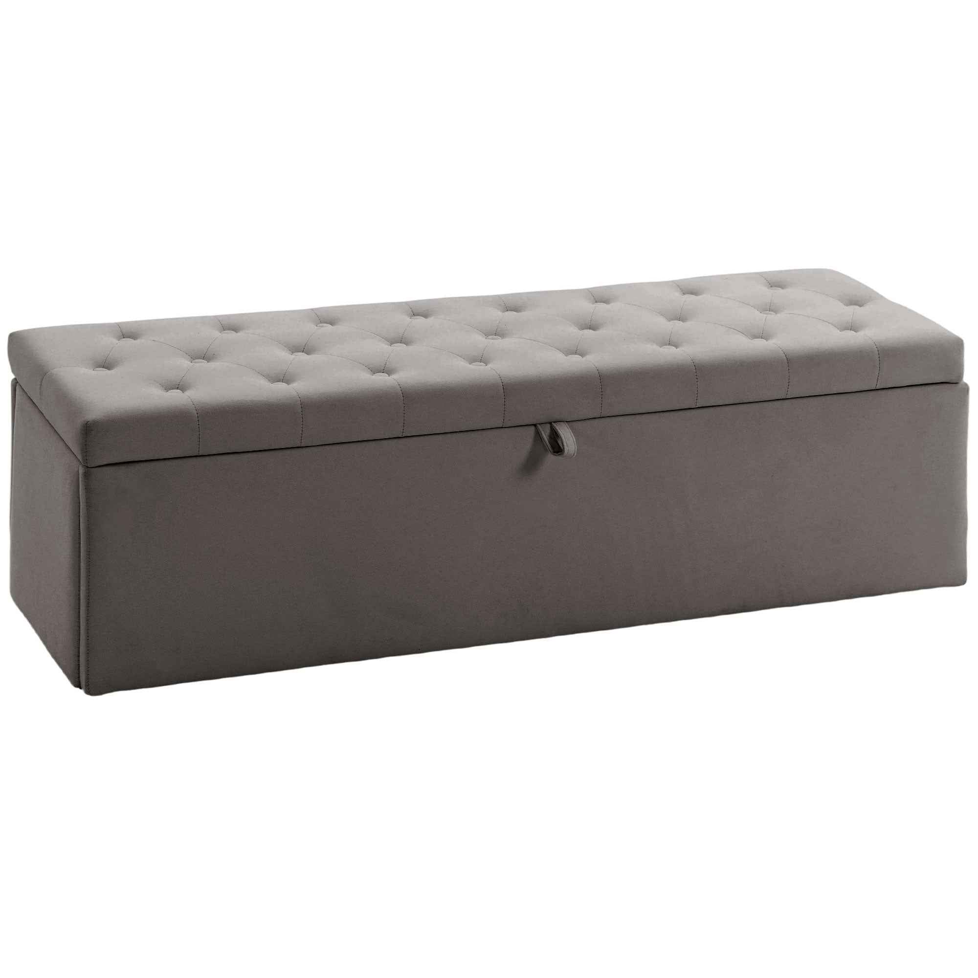 HOMCOM Velvet Storage Bench 140L with Wide Padded Seat, 240kg Capacity, Bedroom Living Room Entrance, Grey
