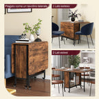 Foldable Table with 6 Wheels and Shelf Industrial Style Wood and Metal, Rustic Brown