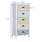 Vintage Chest of Drawers Cabinet with 5 Drawers Shabby Style Bathroom, Entrance, Bedroom 46 × 34 × 97.5cm White