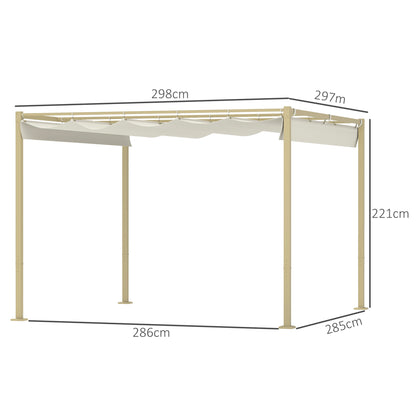 Gazebo Pergola 3x3 m with Retractable Roof, 8 Screws and 8 Pegs, in 180g Polyester and Metal, Khaki