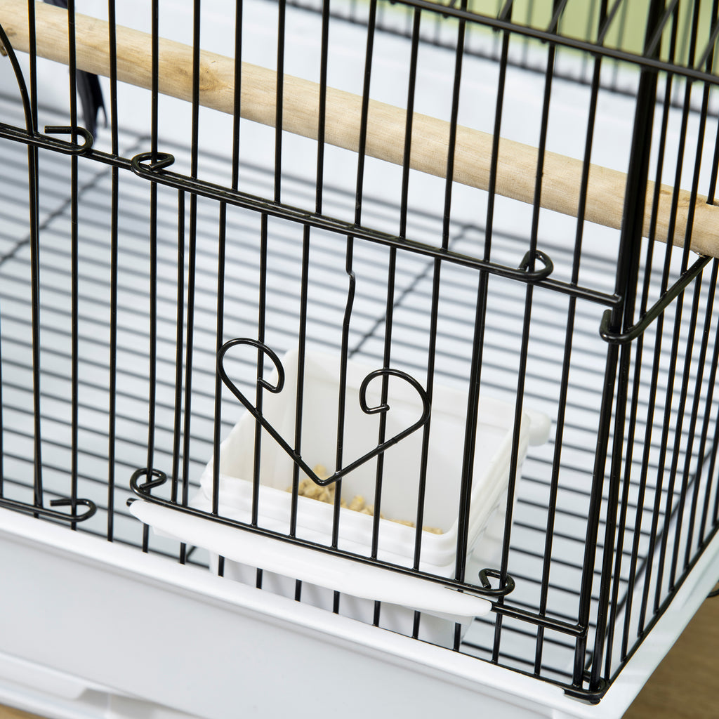 Metal and Plastic Bird Cage with Carrying Handle and Removable Tray, 50.5x41x63 cm, White