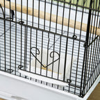 Metal and Plastic Bird Cage with Carrying Handle and Removable Tray, 50.5x41x63 cm, White