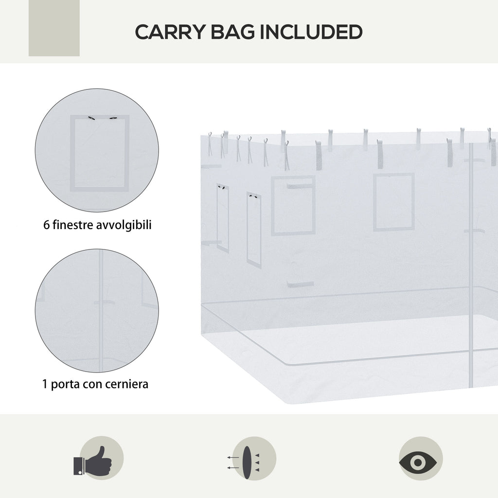 Gazebo Wall 3x3 in Nylon, 3-Piece Mosquito Net Set with 6 Windows and Door with Zip, 300Lx195 cm