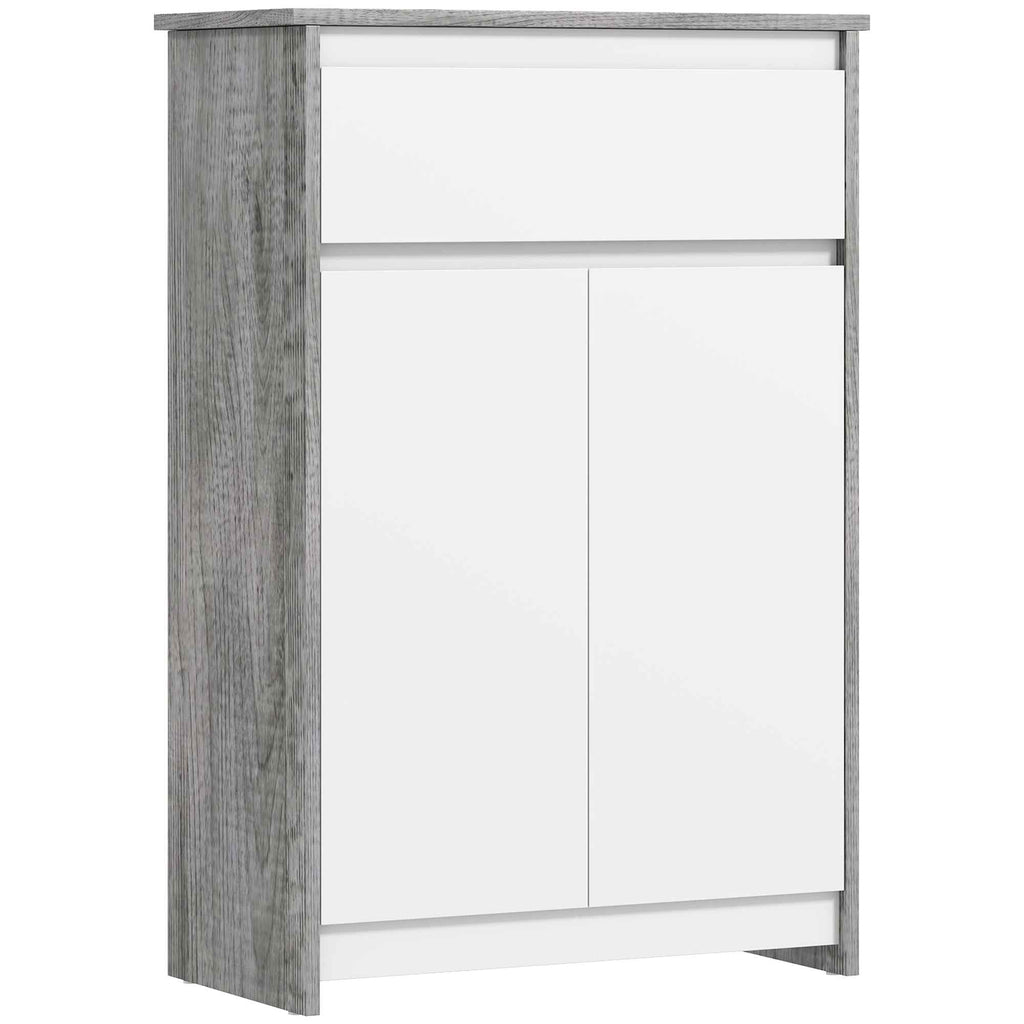 kleankin Freestanding Bathroom Cabinet with Drawer and Double Doors, Grey-White