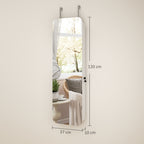 HOMCOM Wall-Mounted and Door-Mounted Jewelry Mirror with Illuminated Interior Mirror and Lock, 37x10x120 cm