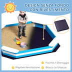 Children's Sandpit with 4 Wooden Corner Seats, Ages 3-6 Years, 133x133x16 cm, Blue and White