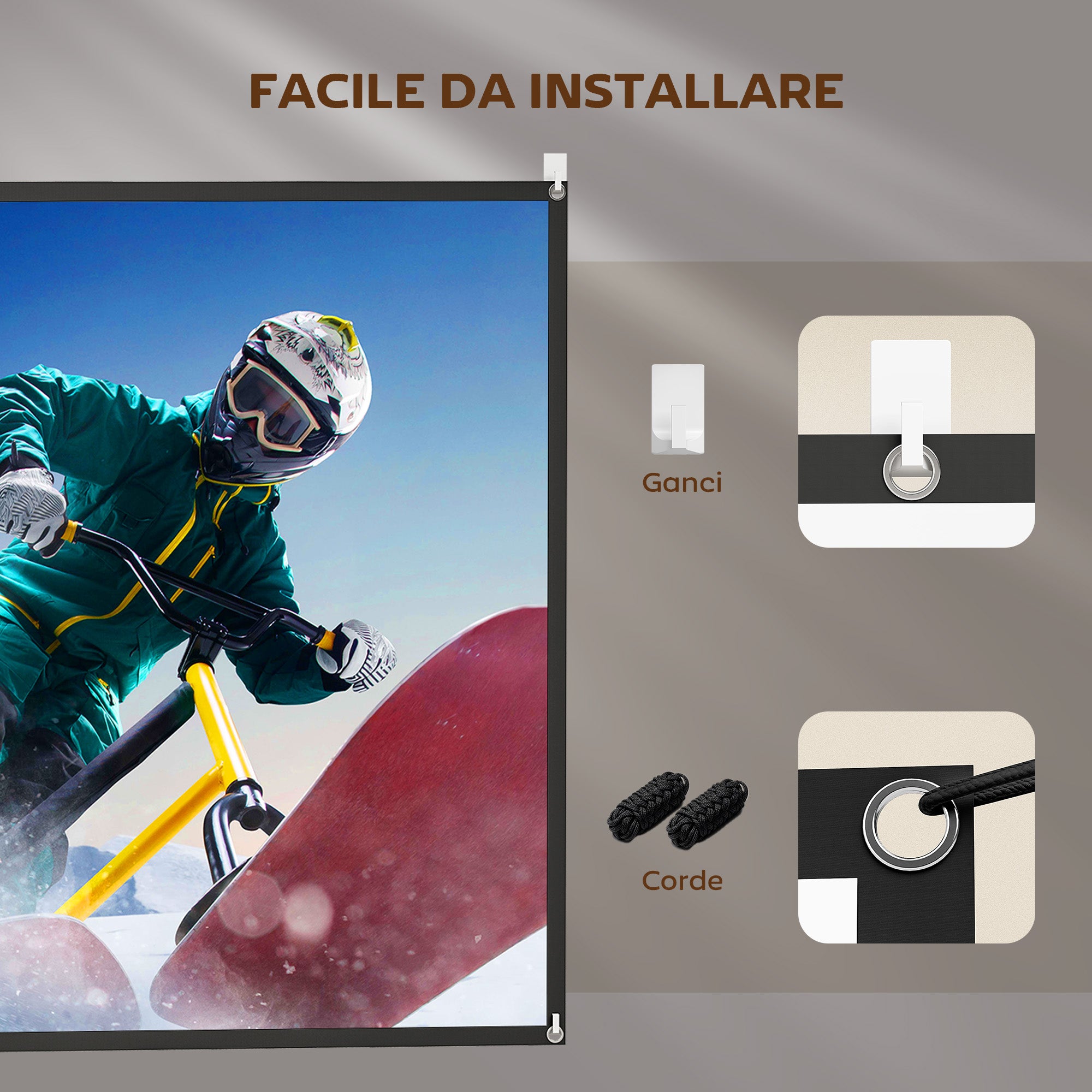 HOMCOM 120" 16:9 HD 4K/8K Projector Screen, Foldable and Portable, Anti-Wrinkle and Washable, Double-Sided, White