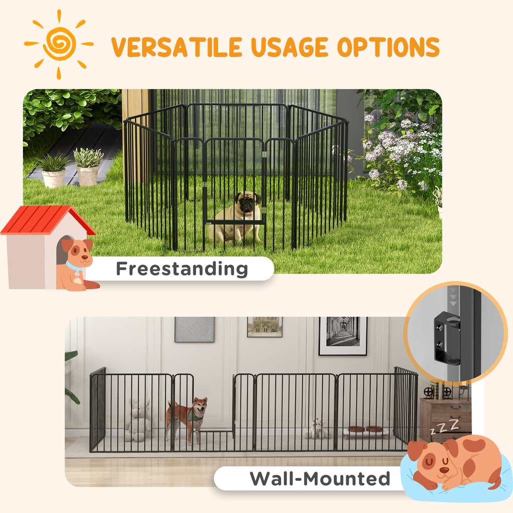 PAWHUT FENCE FOR 6 DOGS with 6 modular and outdoor modular panels, in steel, 164x83x80 cm, black - Borgè