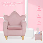 Pink Velvet Fabric Children's Armchair with Crown Backrest, 50.2 x 41.9 x 57.8 cm