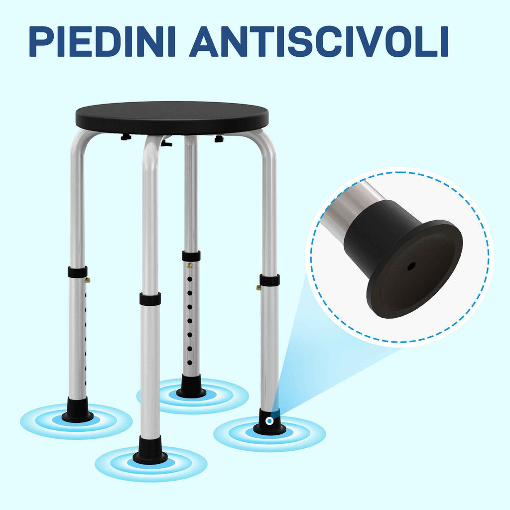 HOMCOM Non-Slip Shower Stool, Adjustable to 8 Heights, Made of Aluminum and PE, 32.5 x 41 x 35.5-54 cm, Black