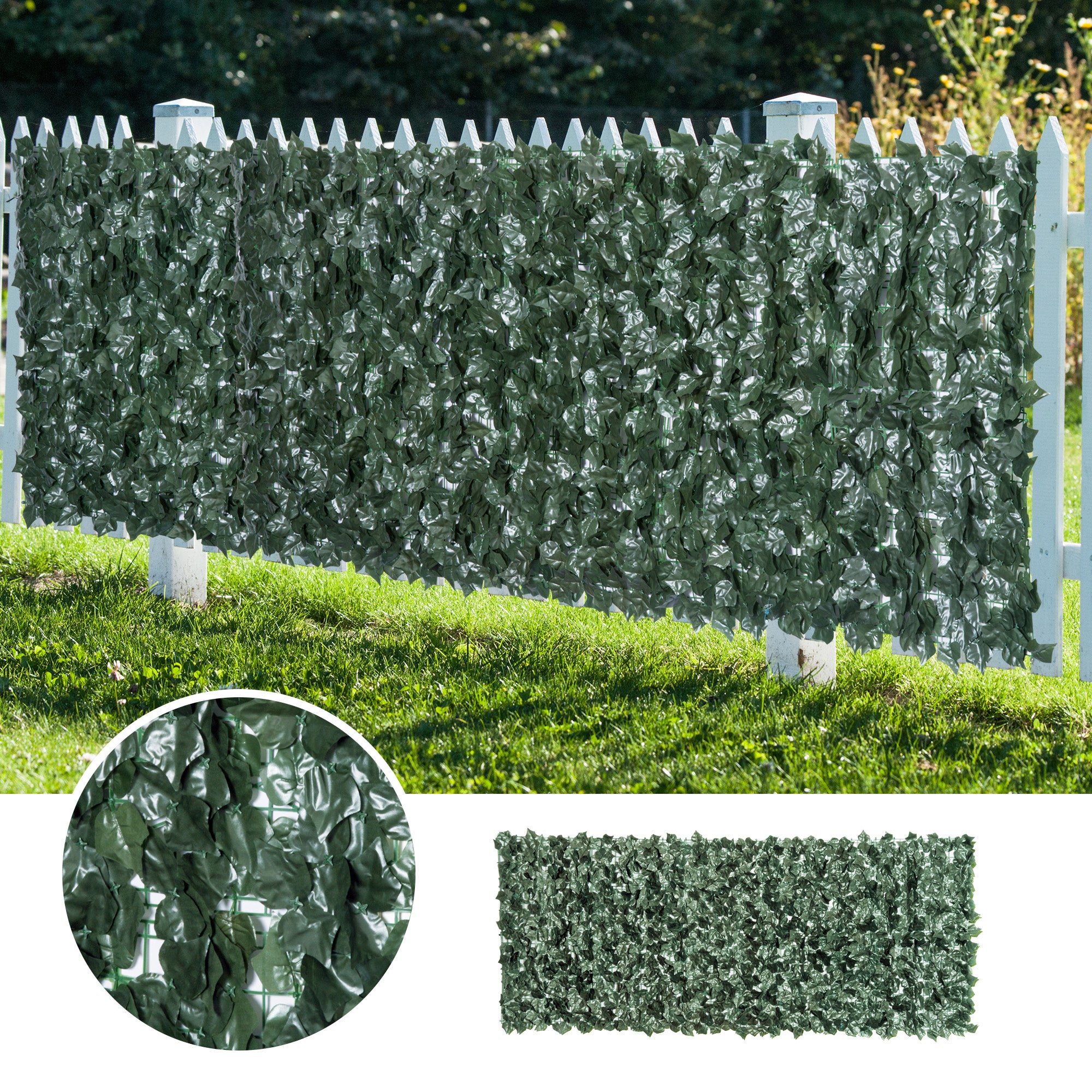 Outsunny Faux Ivy for Balcony in Anti-UV PE, Artificial Hedge Roll with Leaves, 240x100cm, Dark Green