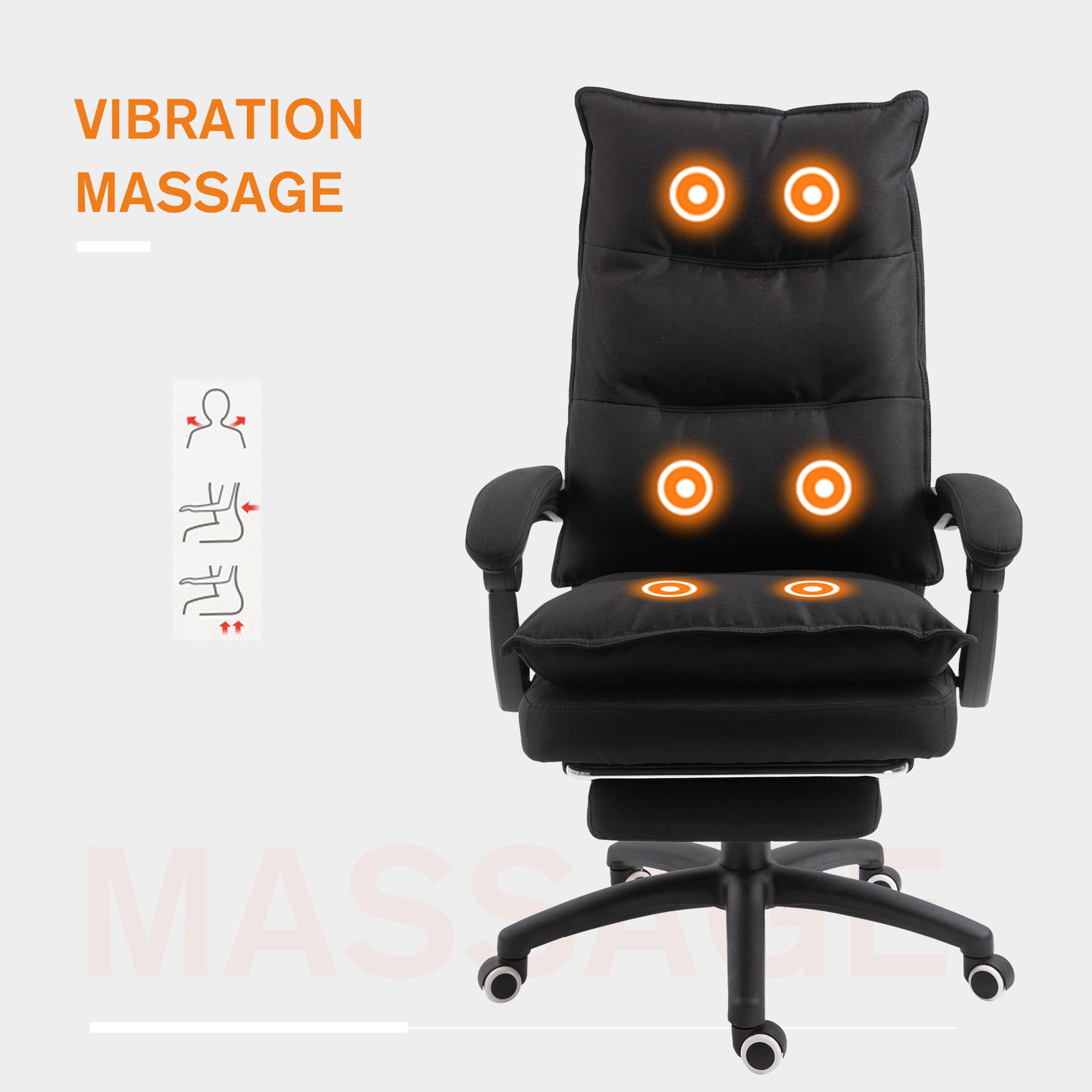 Height Adjustable Office Chair with 6 Massage Points, in Linen Effect Fabric, 70x62x120-130 cm, Black