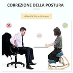 Ergonomic Chair with Kneeler in Birch Wood and Cushion, 51x69x58cm, Blue
