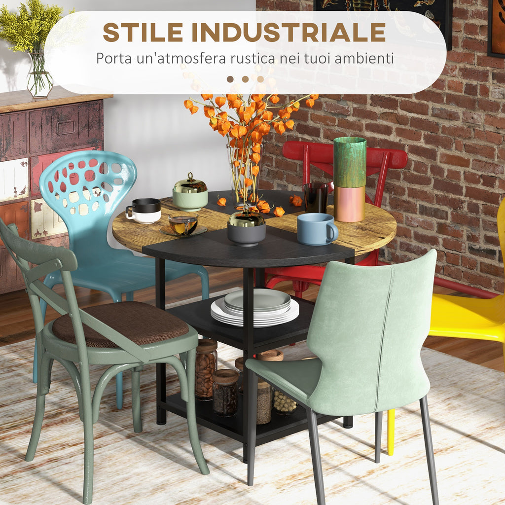 Homcom dining table for 4-6 people with 2 integrated shelves, in steel and mdf, Ø100x76 cm, black and brown - Borgè