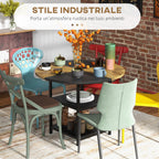 Homcom dining table for 4-6 people with 2 integrated shelves, in steel and mdf, Ø100x76 cm, black and brown - Borgè