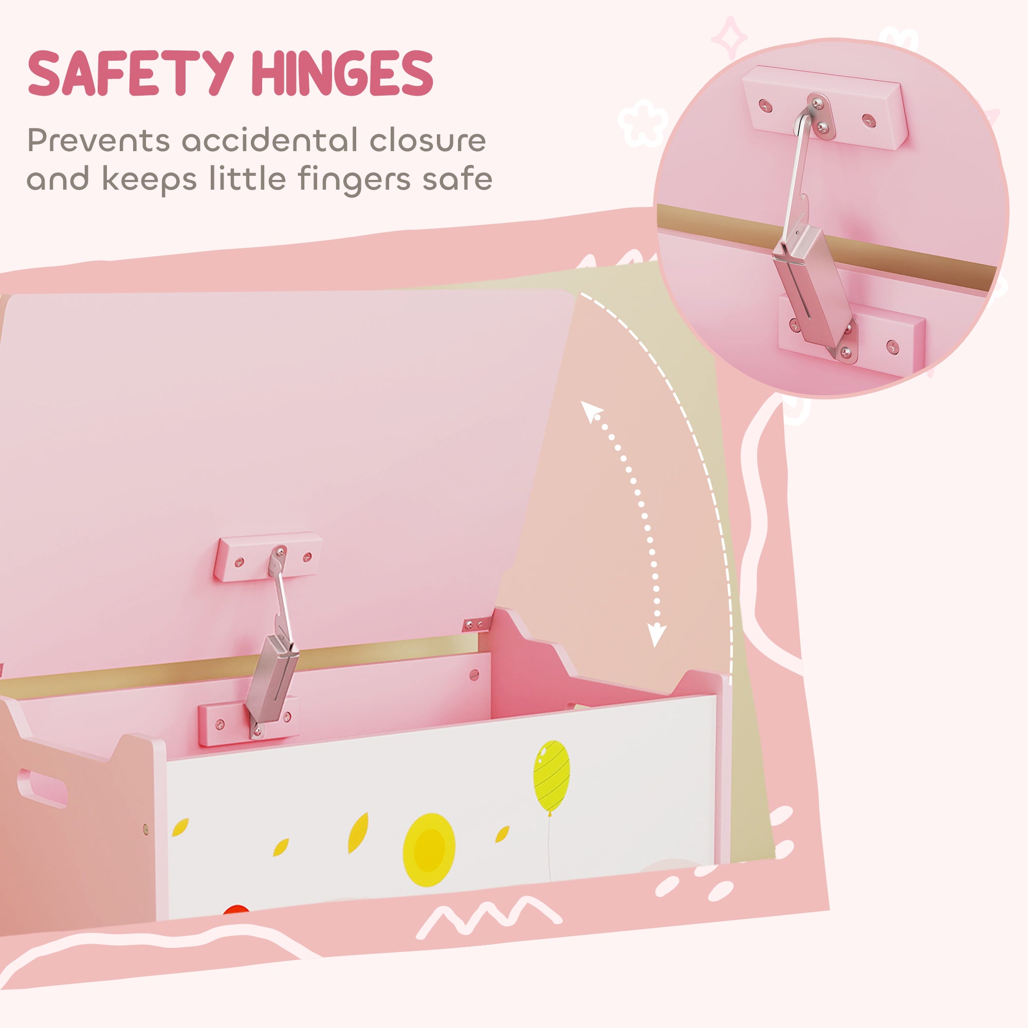 Children's Toy Storage Chest with Safety Hinges, Wooden Animal Design, 60x37x39 cm, Pink