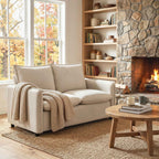 2-Seater Sofa with Breathable Leather Effect Fabric, Thick Padding, 2 Cushions, Armrests, for Living Room, Cream