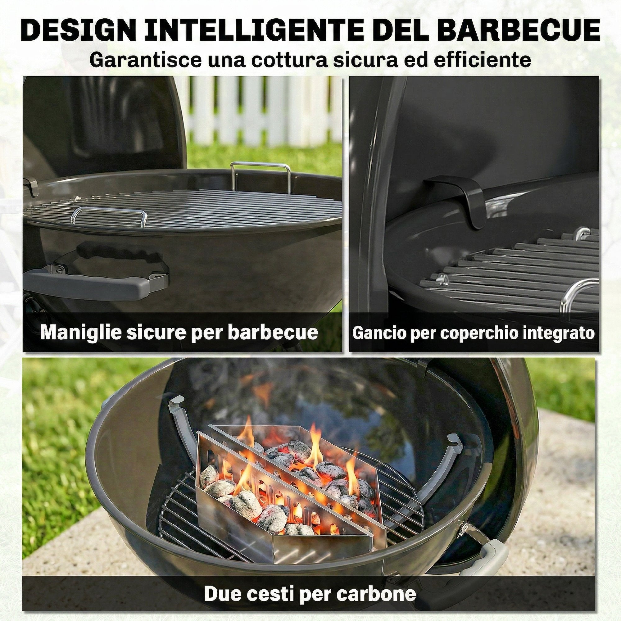 Outsunny Charcoal Barbecue with Round Outdoor Grill, Lid, Thermometer and Wheels, Black