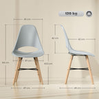 Set of 2 Nordic Style Plastic and Wood Dining Chairs with Curved Backrest, Grey