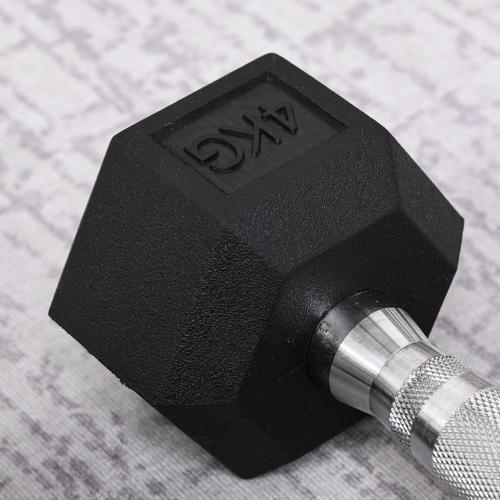 Set of 2 4kg Hex Dumbbells with Non-Slip Grip and Rubber Coating, Black