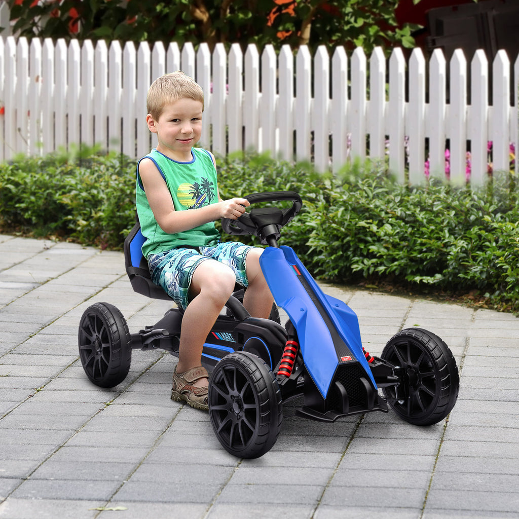 Pedal Go Kart for Kids Ages 3-8 with Adjustable Seat and EVA Wheels, 100x58x58.5 cm, Blue