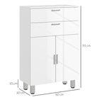 kleankin Bathroom Cabinet with 2 Drawers and Cabinet with Adjustable Shelf, Wooden, 60x30x93 cm, White