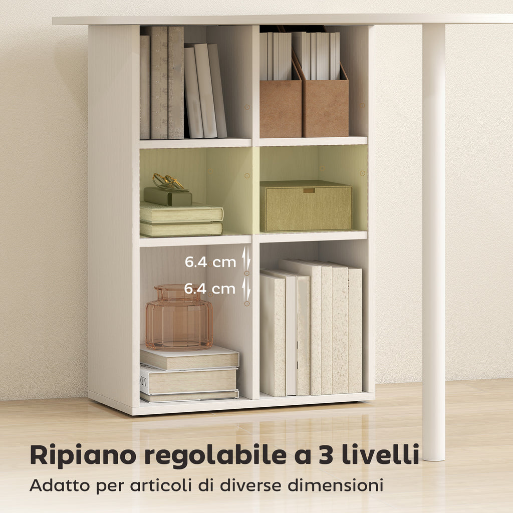 Curved Bedroom Desk with 6 Shelves and 4 Adjustable Shelves, Steel and Wood, 100x59x75.5 cm, White