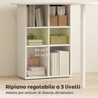 Curved Bedroom Desk with 6 Shelves and 4 Adjustable Shelves, Steel and Wood, 100x59x75.5 cm, White