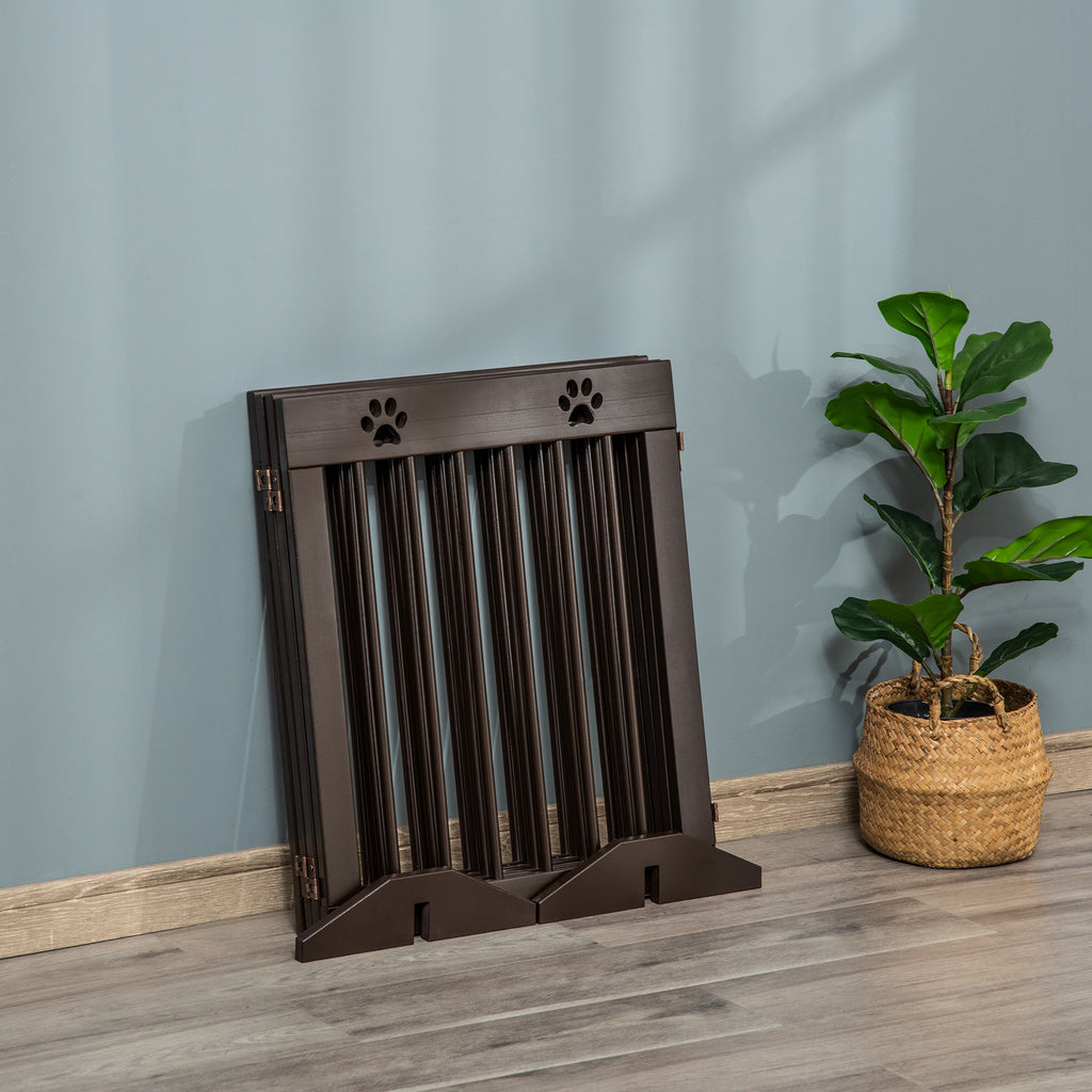 PAWHUT Dog gate small folding size, pine wood, 204x30x61 cm, brown - Borgè