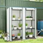 Outsunny Garden Greenhouse with 2 Roll-Up Doors, 3-Tier Shelving and Side Pockets, White and Green
