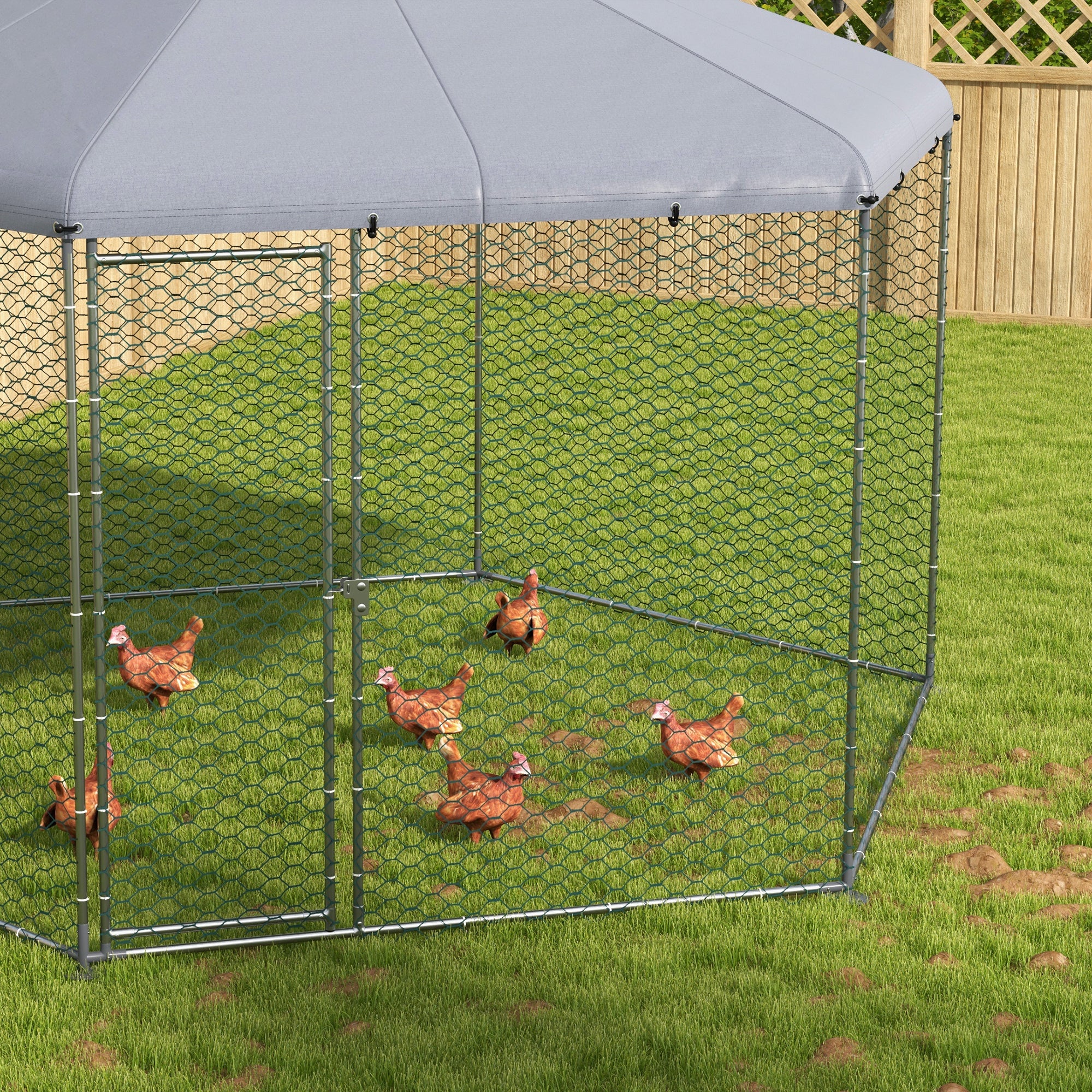 Pawhut fence for hens with roof and stainless stainless door for 10-15 animals, 4x3.5x2.6m - Borgè